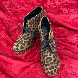 Leopard Platform Brown Ankle Booties Lace Up Suede Micro Tan Brown Size 10